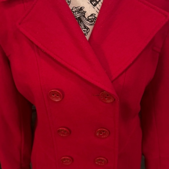 Guess Red Wool Blend Double Breasted Big Button Pea Coat Women’s Medium Luxury - Picture 8 of 8